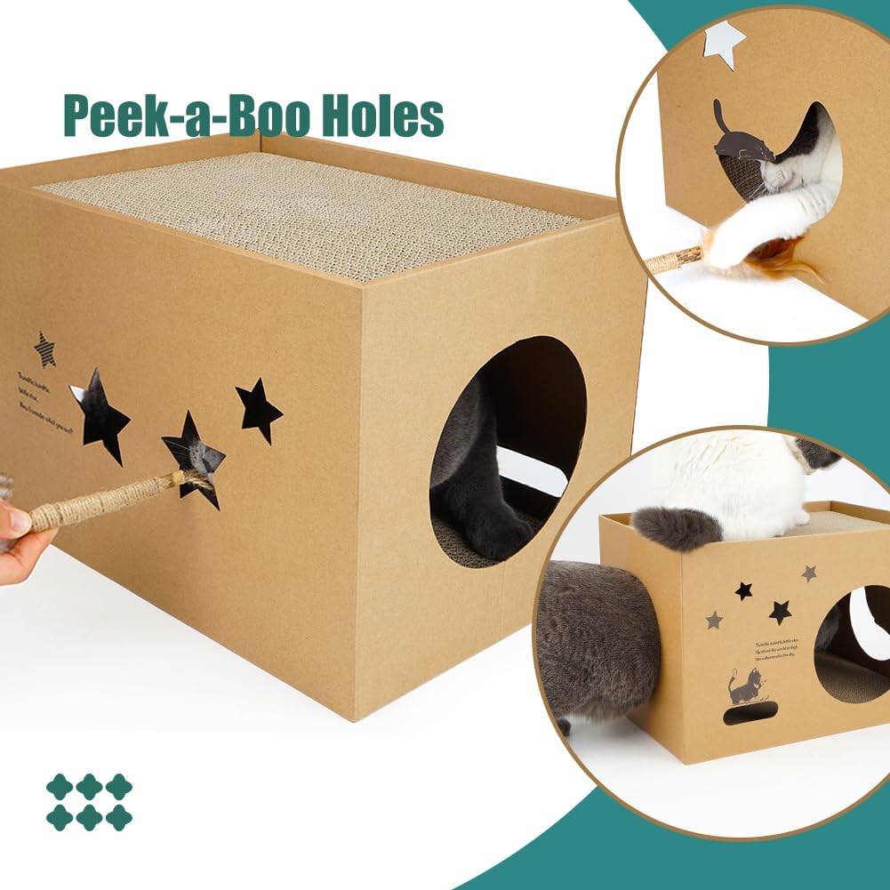 Detalle 2 de Large Cardboard Cat House for Multi-Cat Household (43x30x30cm) – 2-in-1 Scratcher Box