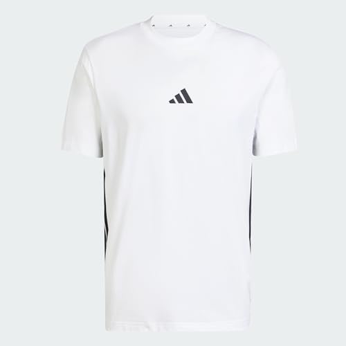 Thumbnail 5 de adidas Uomo Essential Three Stripes Single Jersey camiseta de algodón con tres rayas, cuello redondo (White/Black, L)