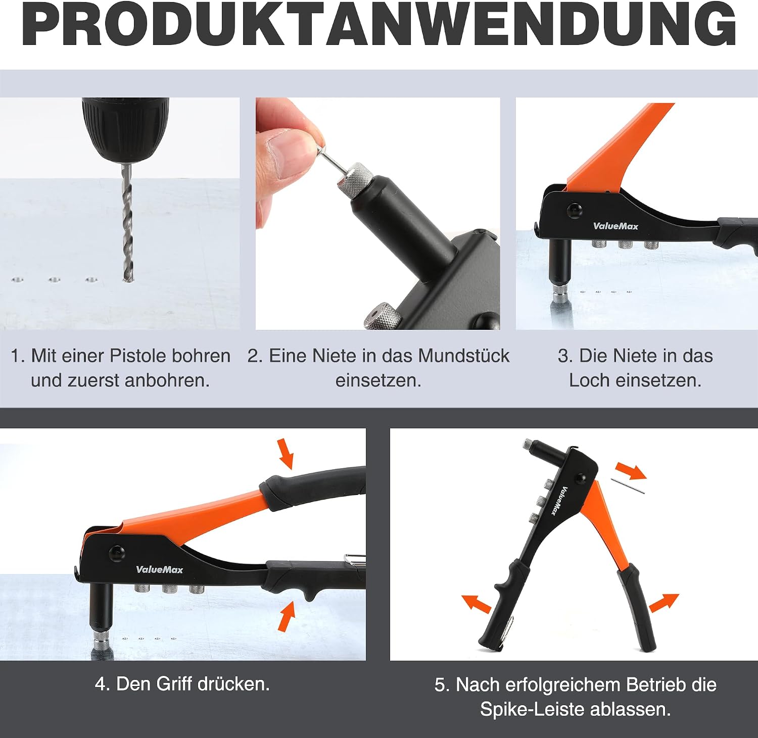 Thumbnail 5 de ValueMax 4-in-1 Blindnietzange mit 200 Nieten – vielseitiges Handnietwerkzeug