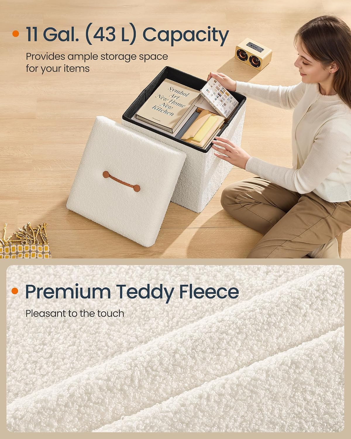 Detalle 1 de SONGMICS Folding Storage Ottoman 15 x 15 x 15 Inches