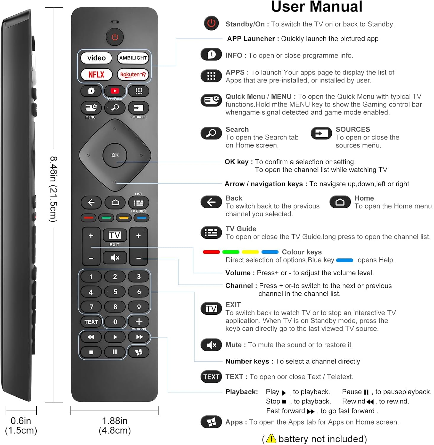 Detalle de Universal Philips Ambilight TV Remote Control – Replacement for Philips UHD/OLED/4K TVs
