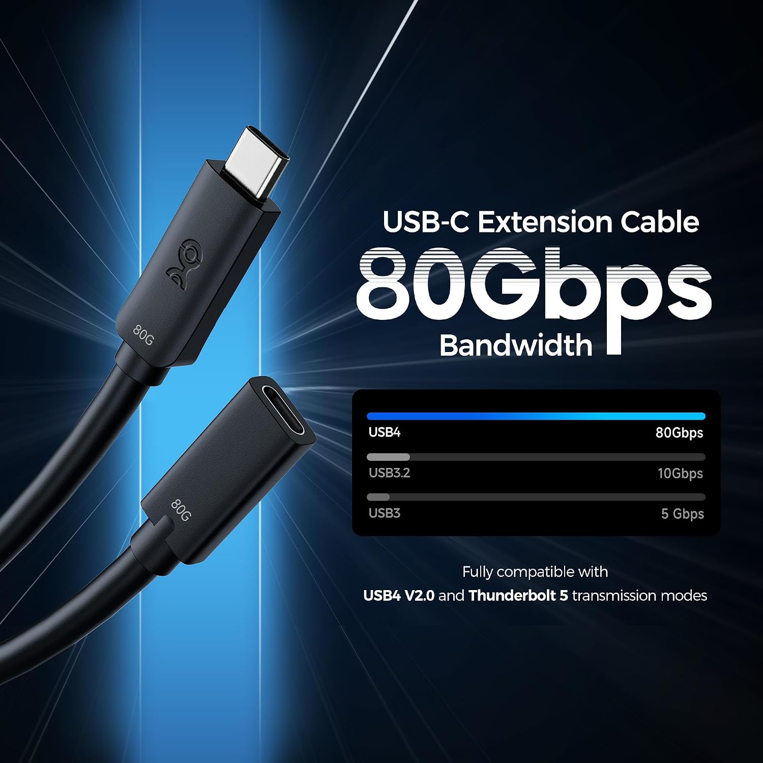Thumbnail 1 de Cable Matters 80Gbps USB 4 Extension Cable – 1m (USB-C Male to Female)