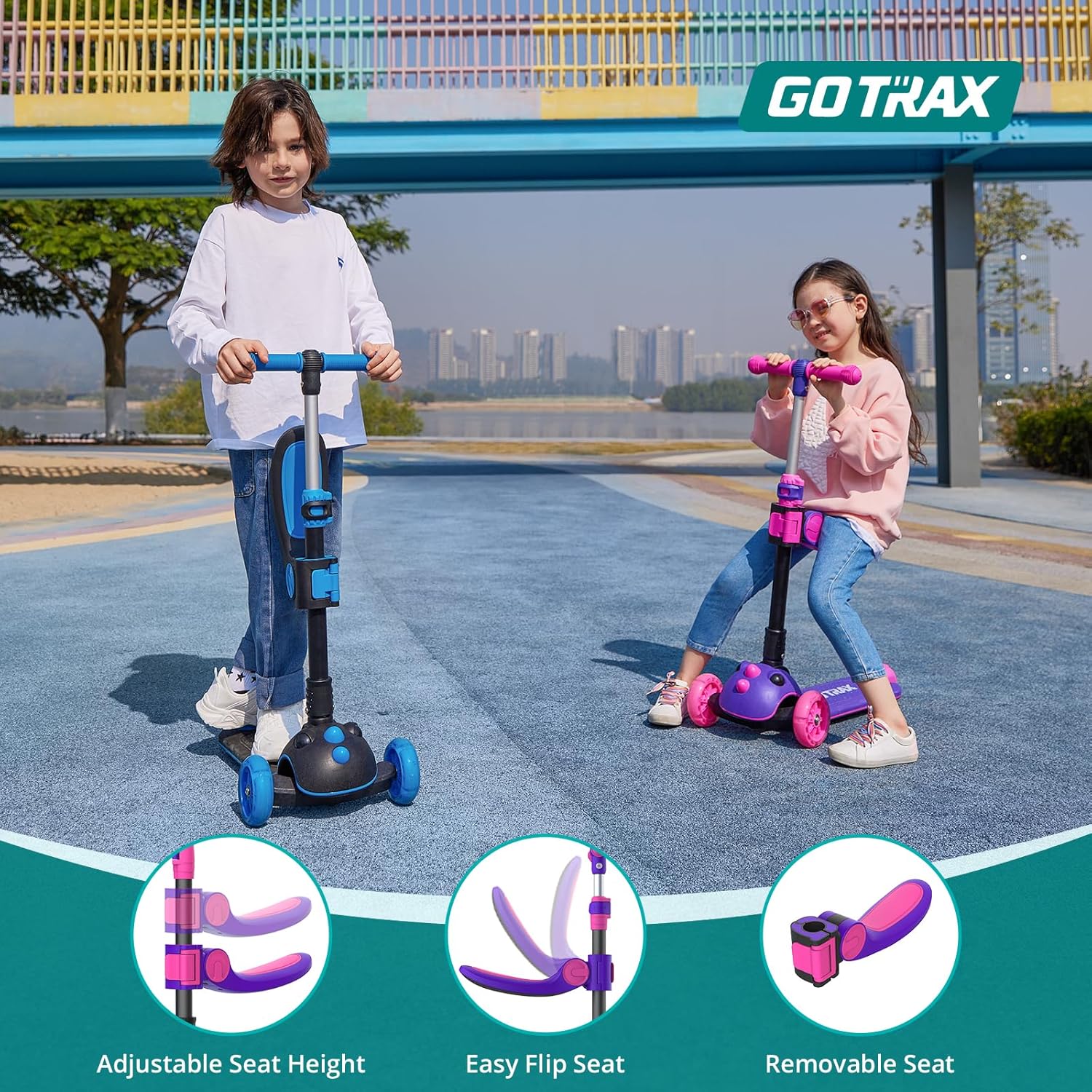 Detalle 2 de Gotrax KS3 Pro Kids Folding Scooter with Seat ๐ด
