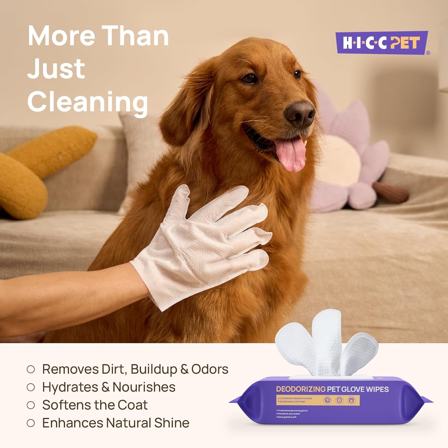 Detalle de HICC PET Grooming & Moisturising Glove Wipes for Dogs & Cats