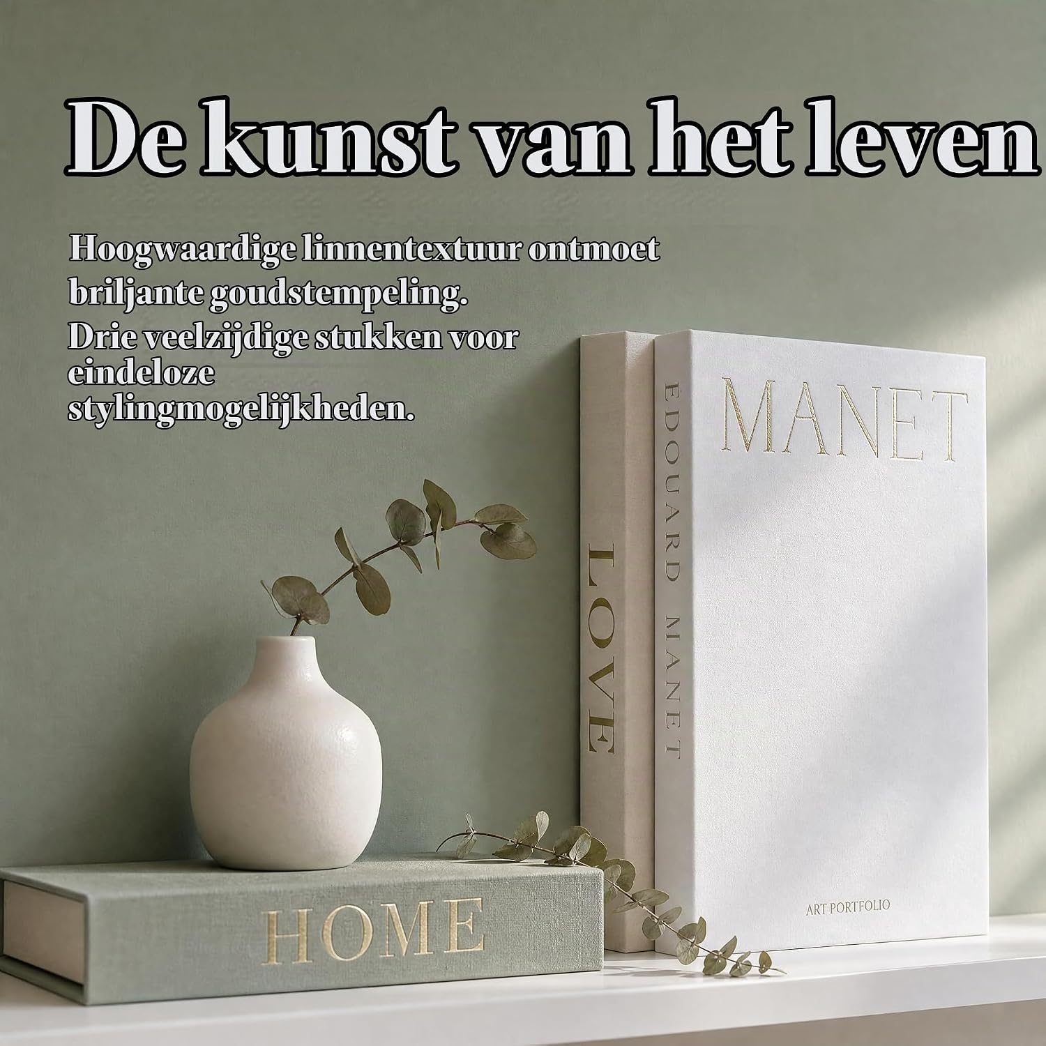 Thumbnail 3 de ZORVENIX Decorative Books: set van 3 decoratieve opbergboeken met linnenstructuur
