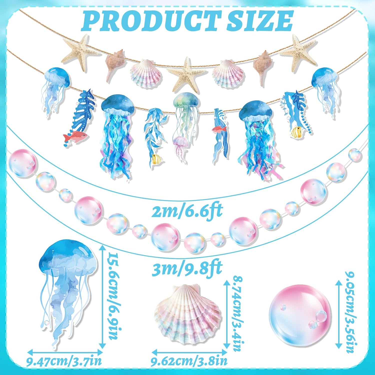 Detalle de SUNBEAUTY Quallen-Girlanden-Set mit Seesternen, Muscheln und Blasen (3 Stück) für Unterwasser-Party-Deko