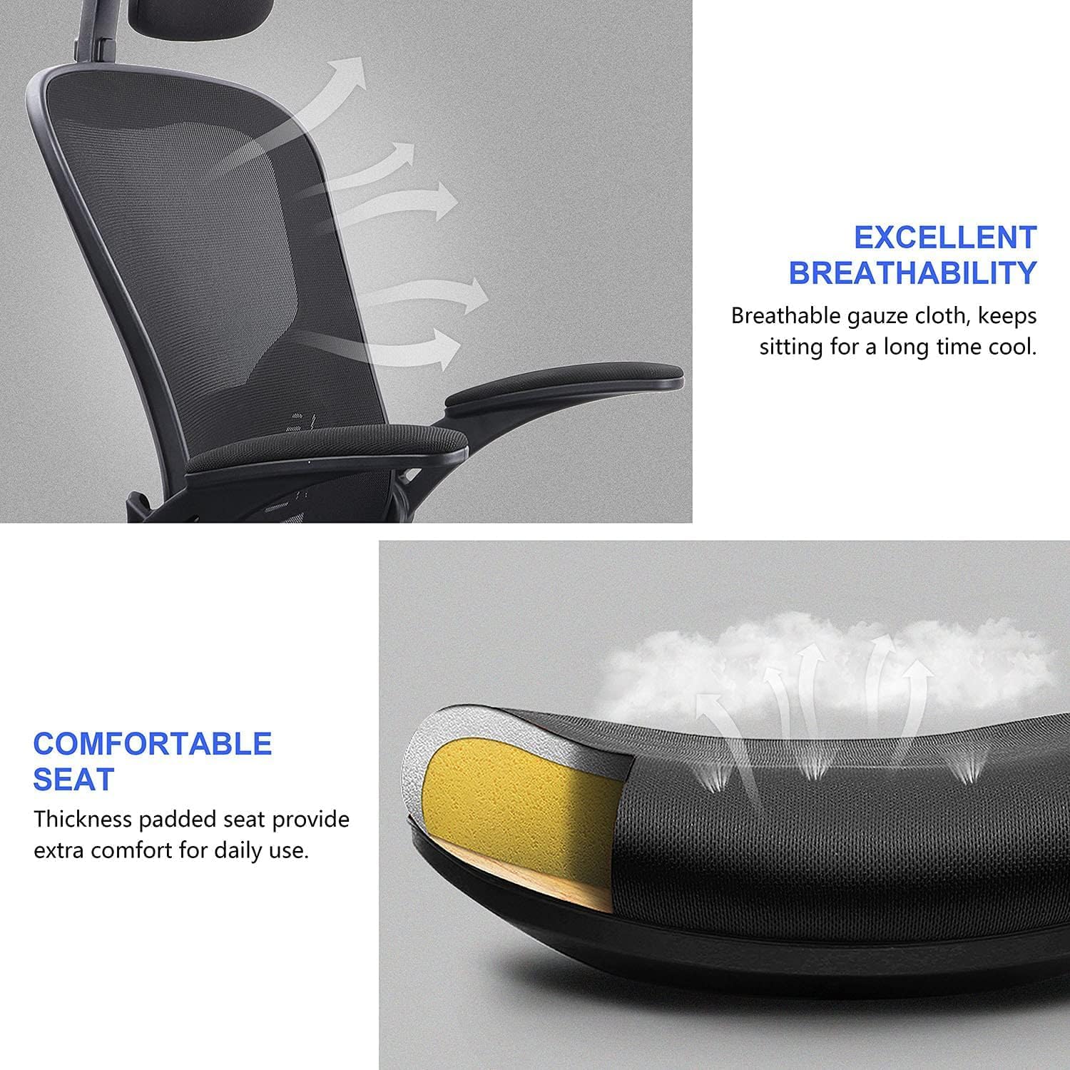Thumbnail 5 de JAJALUYA Mesh Office Chair with Adjustable Headrest and Lumbar Support