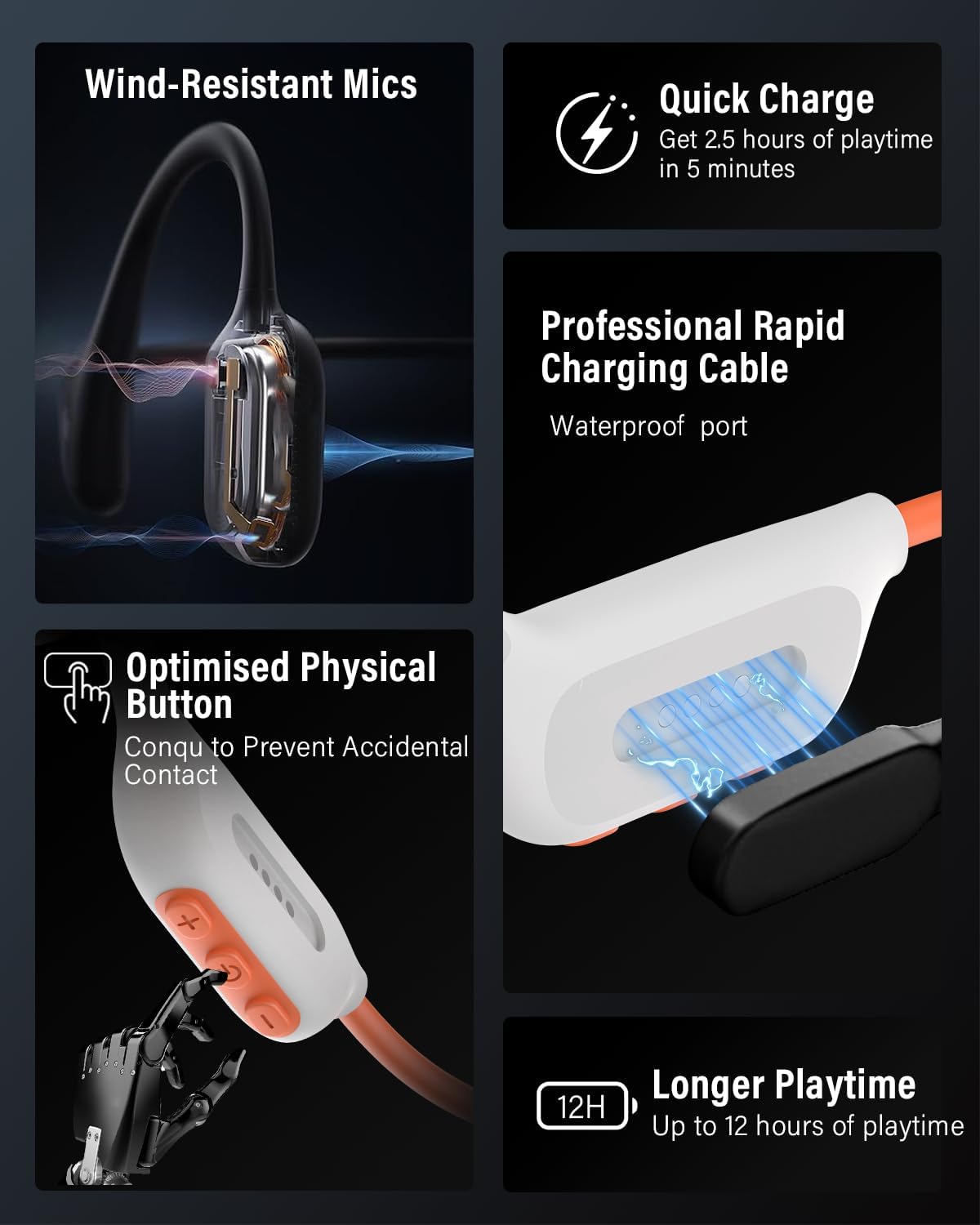 Thumbnail 6 de ZOVIMAX X7 MAX Militär-Knochenschall-Kopfhörer mit Bluetooth 6.0, MP3-Player & IP68 für Schwimmen und Sport