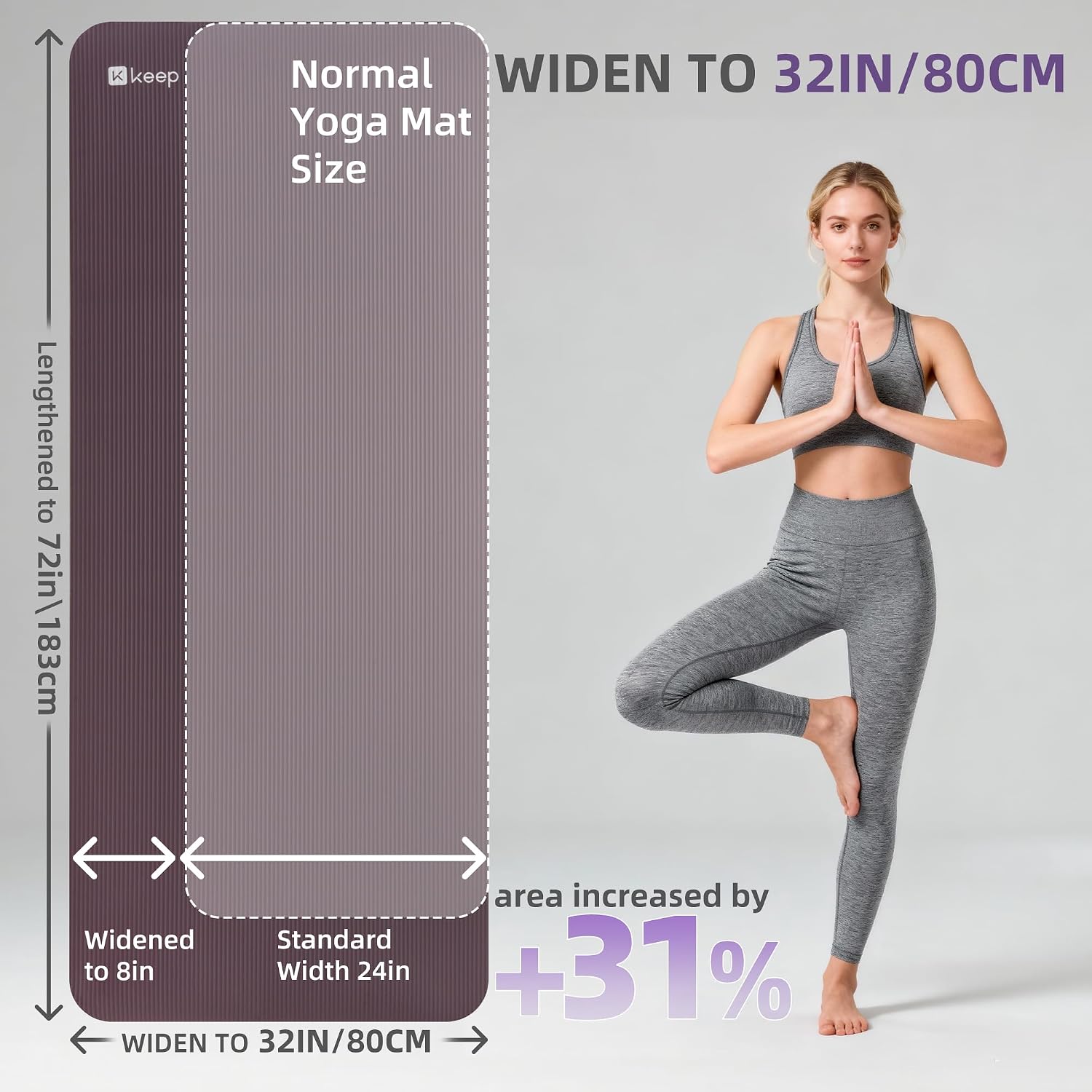 Thumbnail 2 de KEEP Extra-Wide NBR Yoga Mat, 72" x 32", Non-Slip Surface