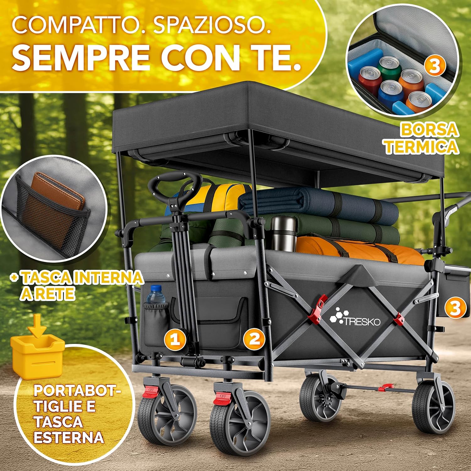 Thumbnail 2 de TRESKO Carrello pieghevole con tetto e vano frigorifero, 150 kg 🛒