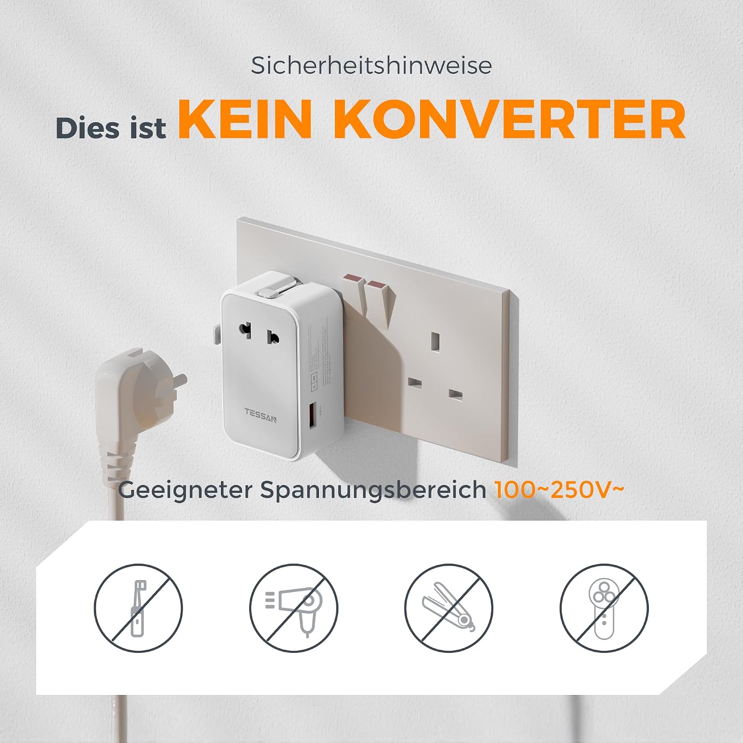 Detalle 2 de TESSAN Reiseadapter Weltweit 20 W