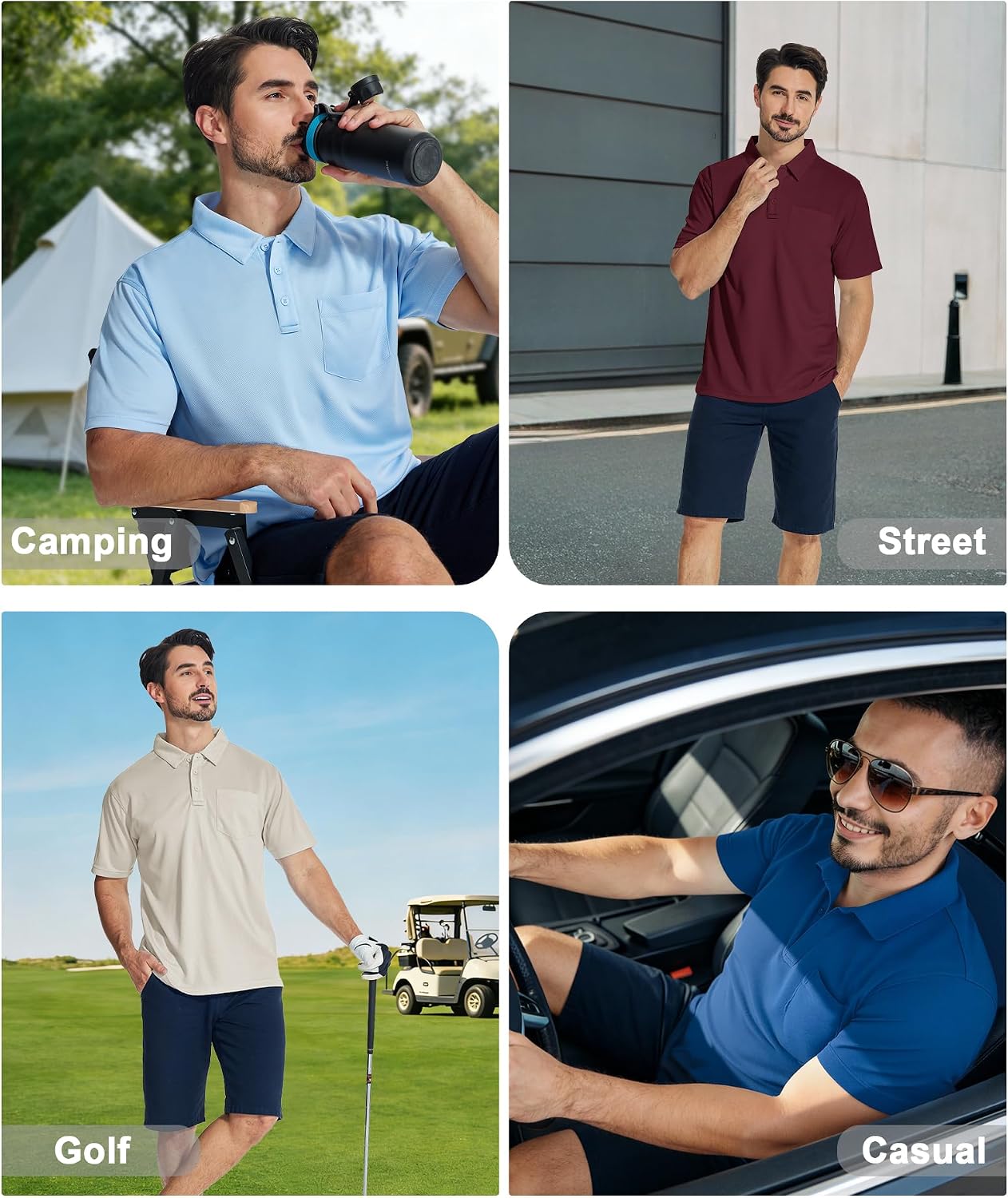 Detalle 2 de ZITY 5 Pack Polo Shirts for Men with Pocket – Dry Quick, Short Sleeve, Athletic Fit