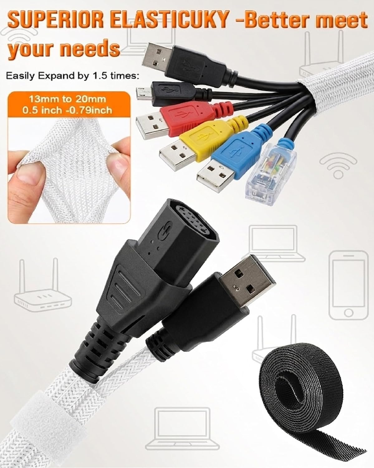 Detalle 2 de WLEAD Split Cable Sleeve, 1/2-Inch, White Cord Protector