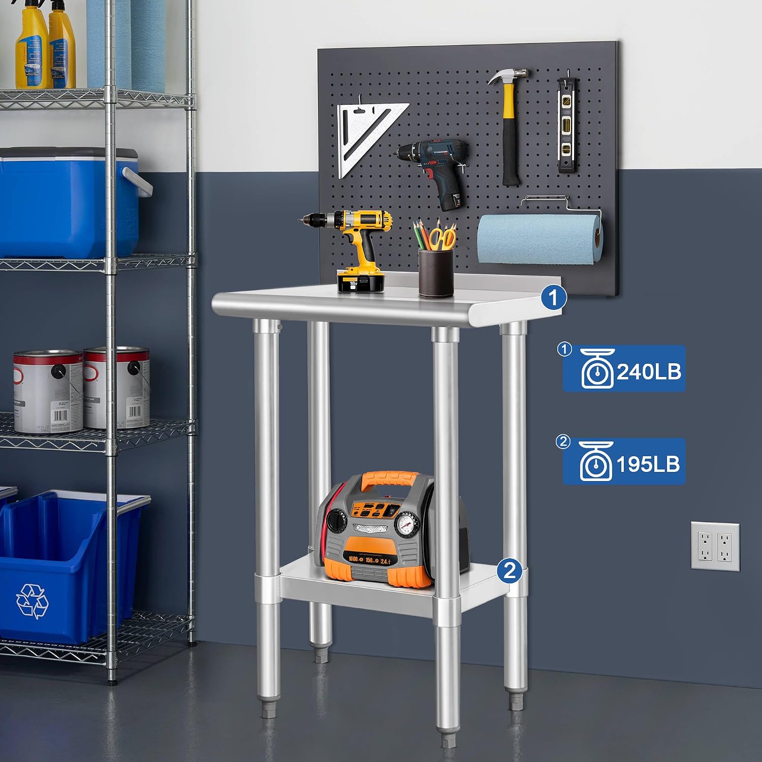 Thumbnail 2 de HARDURA Stainless Steel Prep & Work Table 24 x 30 Inches with Undershelf and 2" Backsplash (NSF)