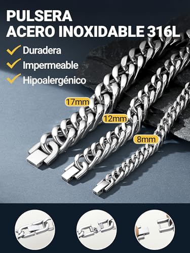 Detalle 2 de PROSTEEL Pulsera Cadenas Cubanas 8 mm 19 cm — Acero inoxidable, diseño seguro y versátil