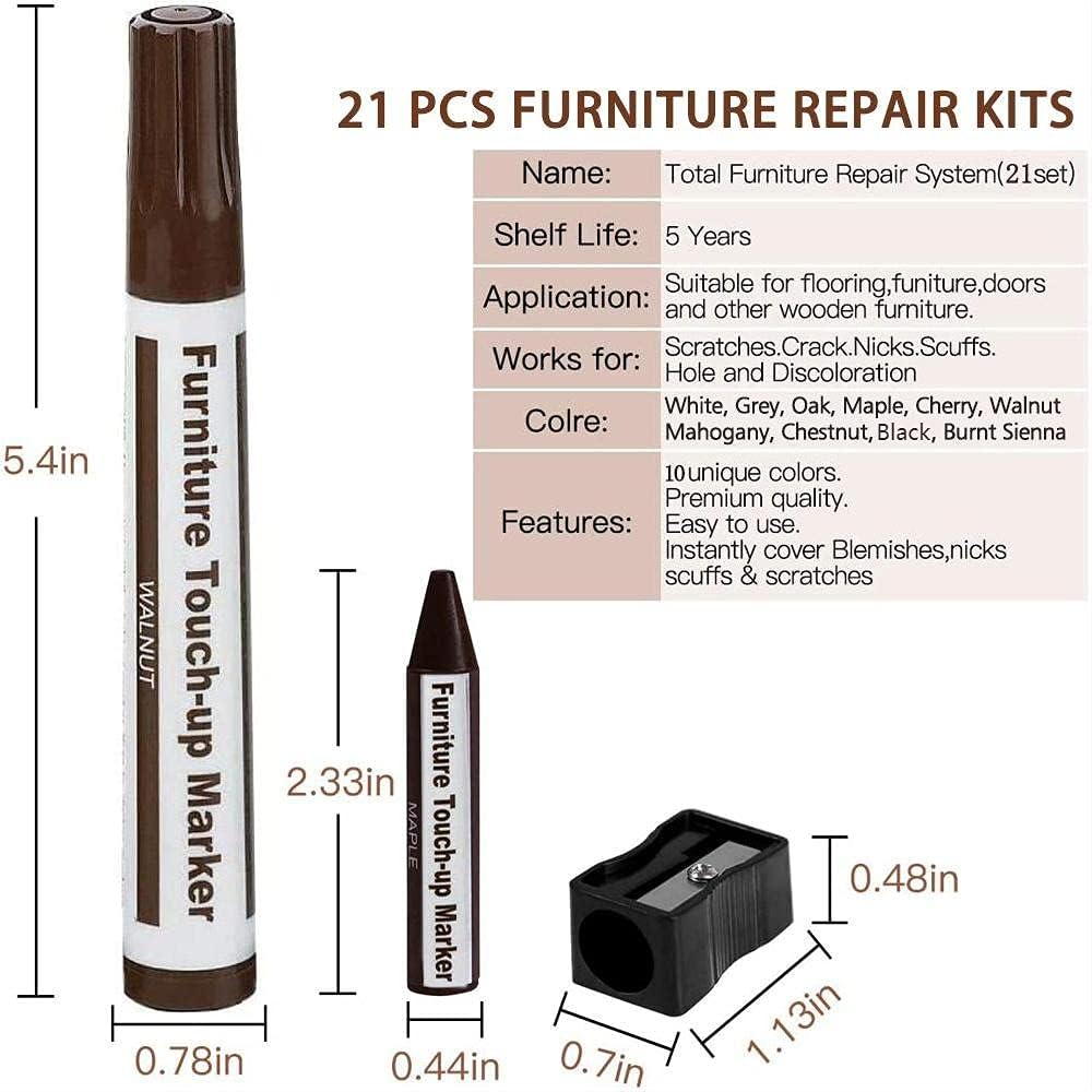 Detalle 2 de DAIXISM MR-21 Wood Furniture Repair Kit, 10 Colours, Markers and Wax Sticks