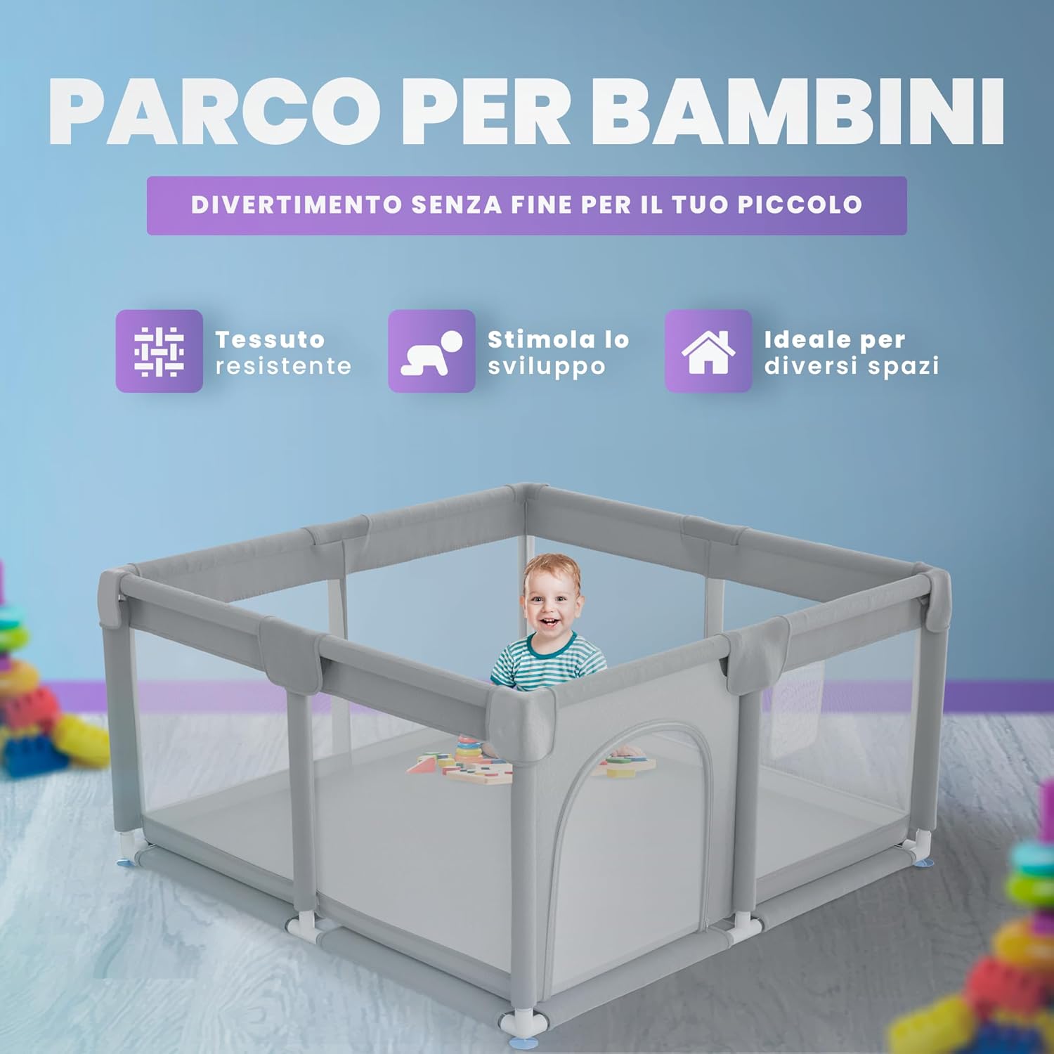 Thumbnail 1 de JUPPLIES Box Bambini 120×120 cm – Recinto Gioco per Neonato 6-24 Mesi