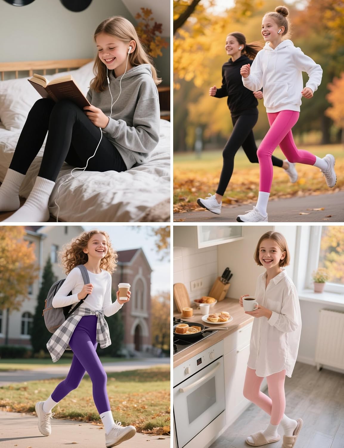 Detalle de KEREDA 3er-Pack Leggings für Mädchen – Sporthose aus Baumwolle mit Elasthan (Lang)