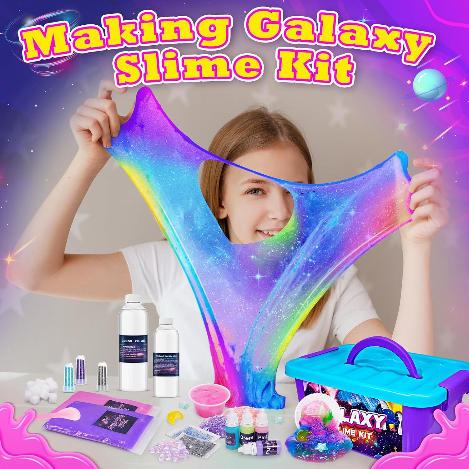 Detalle de Hapikids Ice Cream Slime Set (6–12 years) – Galaxy starry sky slime gift