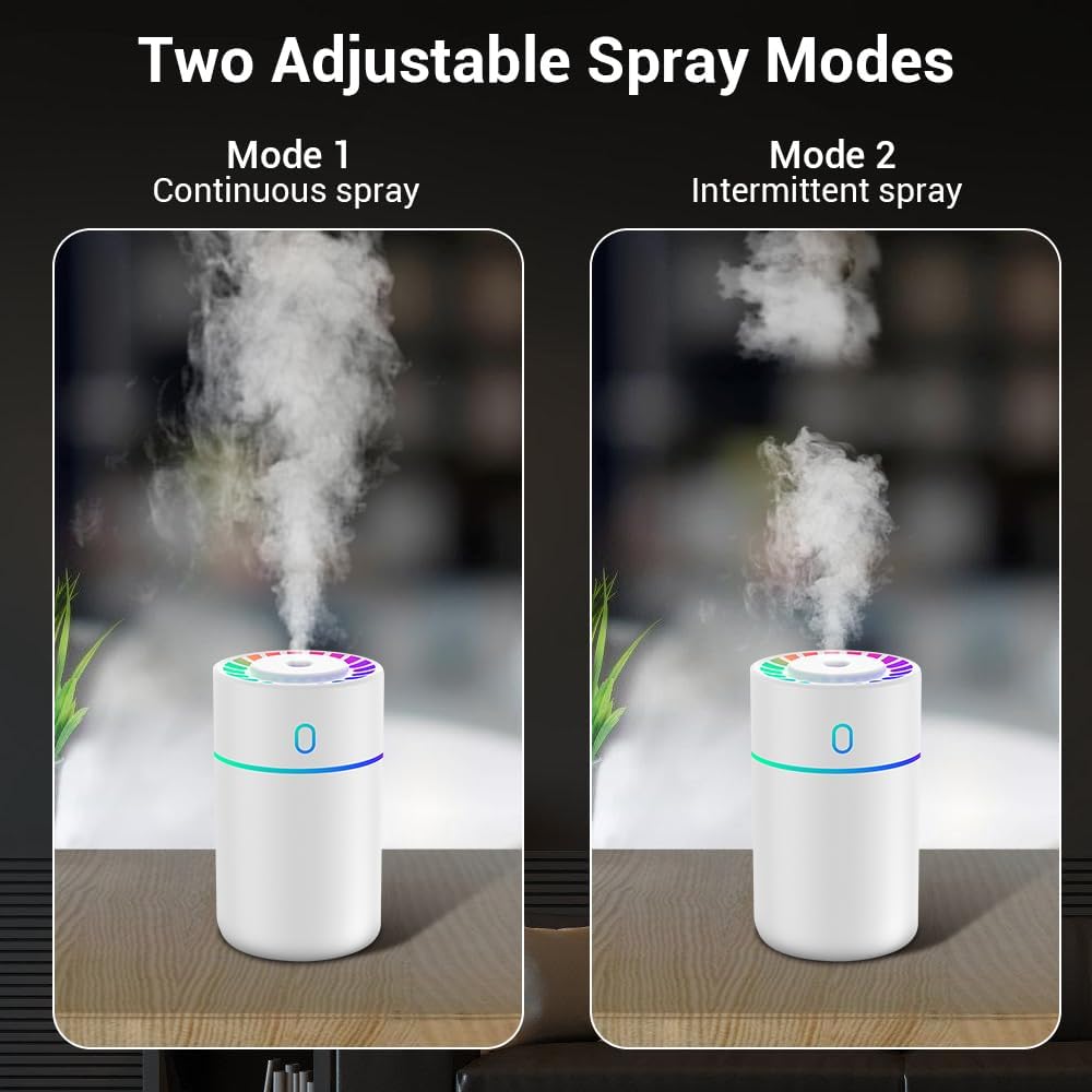 Detalle de Mist Humidifier 230ml Personal Humidifier with Colourful Lights – USB Diffuser for Home, Office and Car