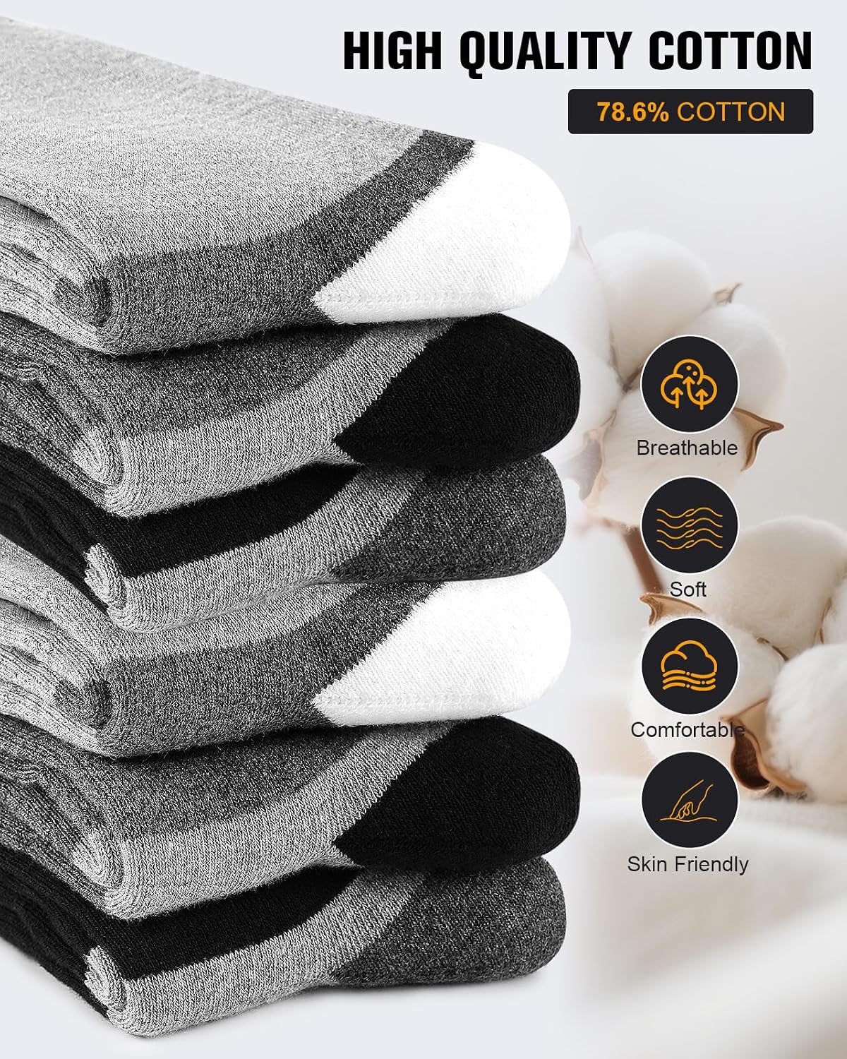 Detalle de Niorasen Men's Crew Socks, 78.6% Cotton