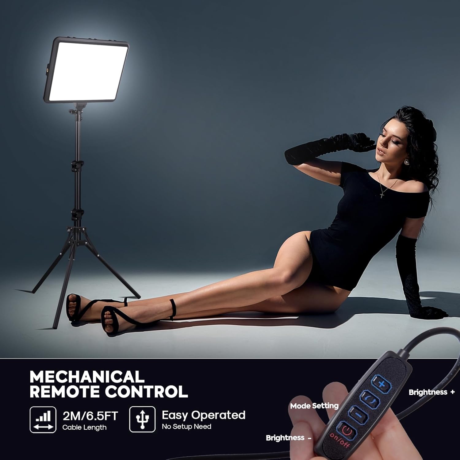 Detalle de NiceVeedi 25W LED Video Panel Light Kit (2-Pack) with 185cm stands, tripod, 2900–7000K dimmable lighting