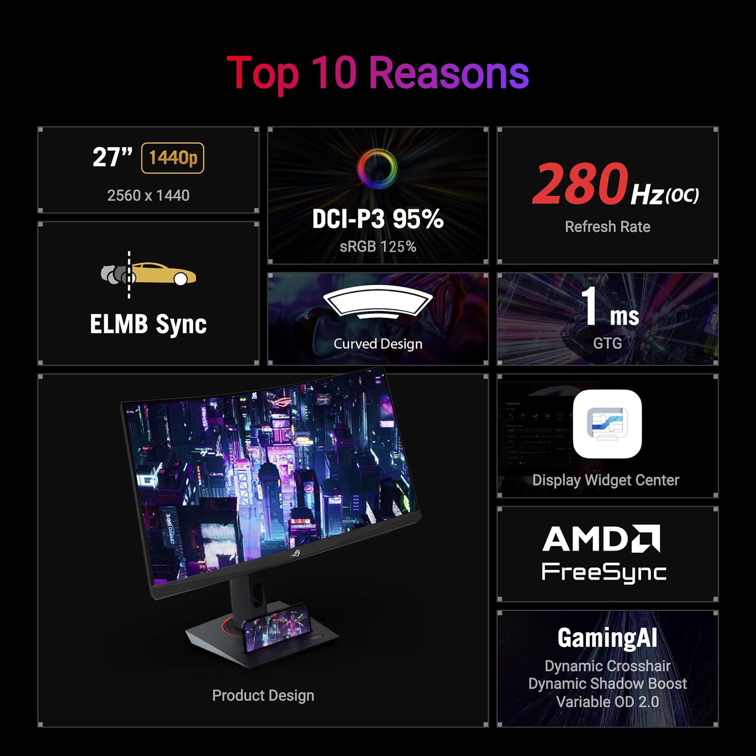 Detalle 2 de ASUS ROG Strix XG27WCMS 280Hz gaming monitor
