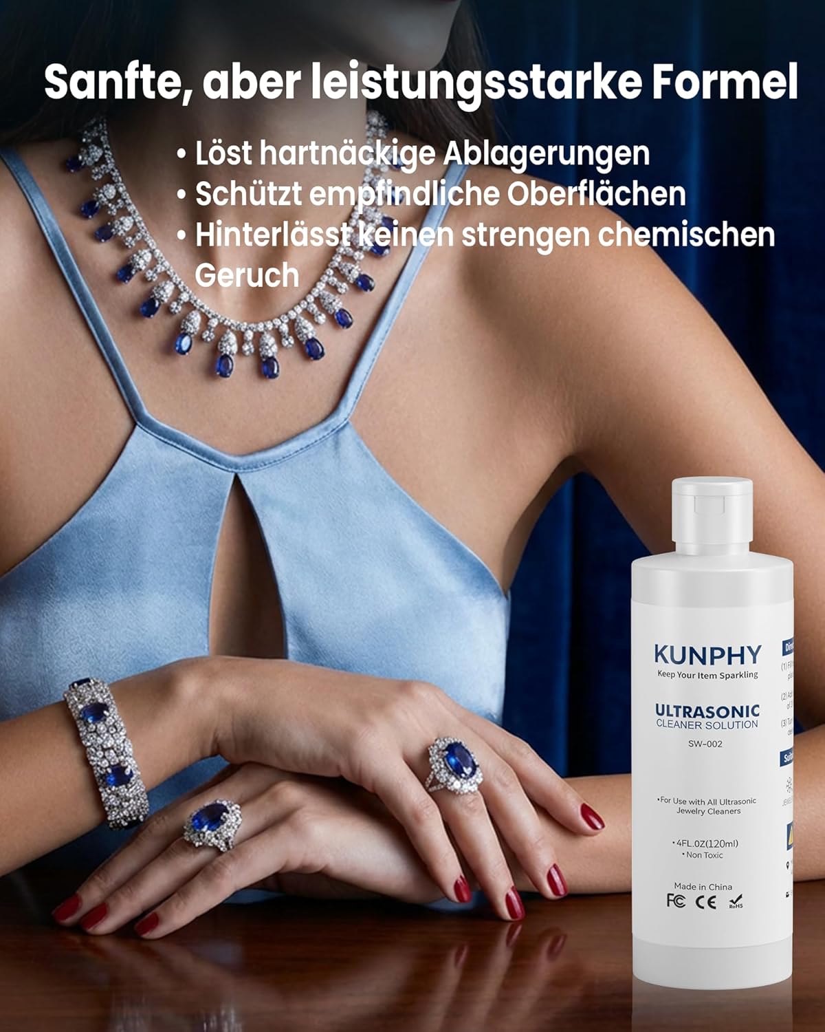 Detalle de KUNPHY Ultraschallreiniger Konzentrat (120 ml) für Schmuck, Brillen, Silber und Uhren