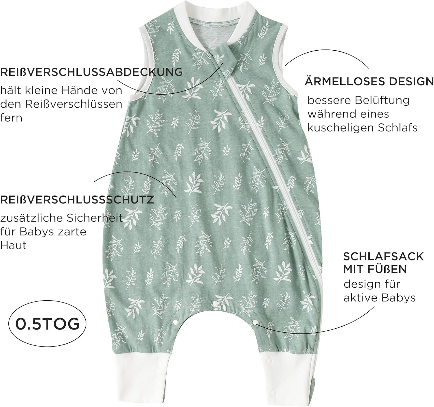 Detalle 2 de Duomiaomiao Sacco nanna 2 pezzi a pelo con piedi, 0,5 Tog, cotone leggero, per bambini 1–2 anni