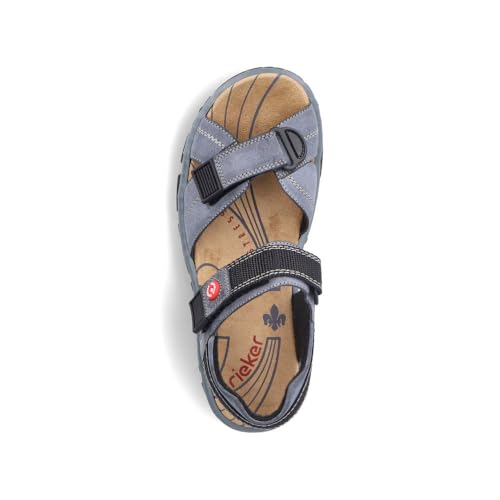 Detalle de Rieker Damen Klassische Sandalen 68851 – Blau, Klettverschluss, Schmale Weite