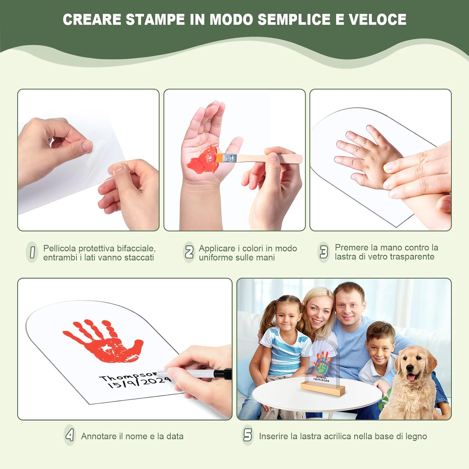 Thumbnail 2 de TOGOU2S Kit Impronte Mani Famiglia – 4 Pannelli in Plexiglas con Base in Legno e 5 Colori