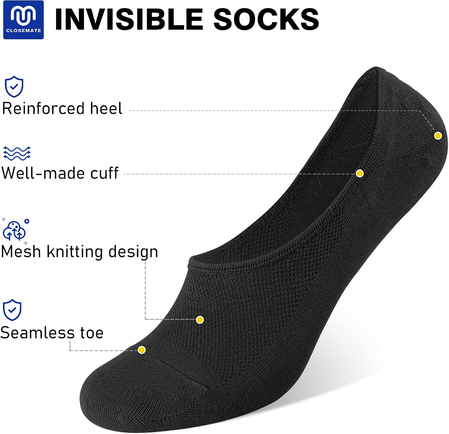 Detalle de CLOSEMATE Chaussettes invisibles homme/femme 6 paires (39-42 / 43-46) en coton élastique antidérapantes