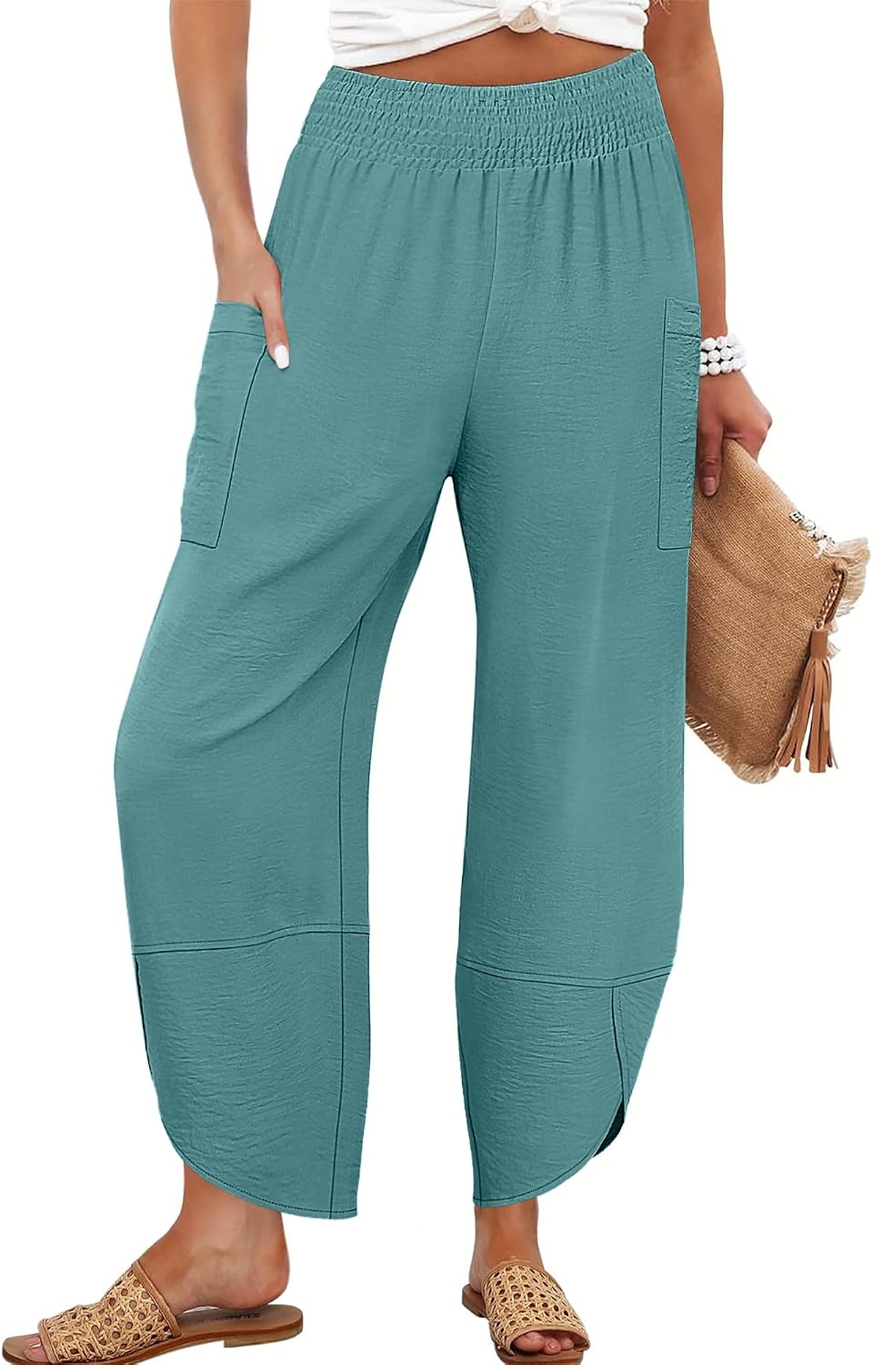 Detalle de ANRABESS Women’s Capri Palazzo Pants – Wide-Leg, High-W waist, Summer 2026