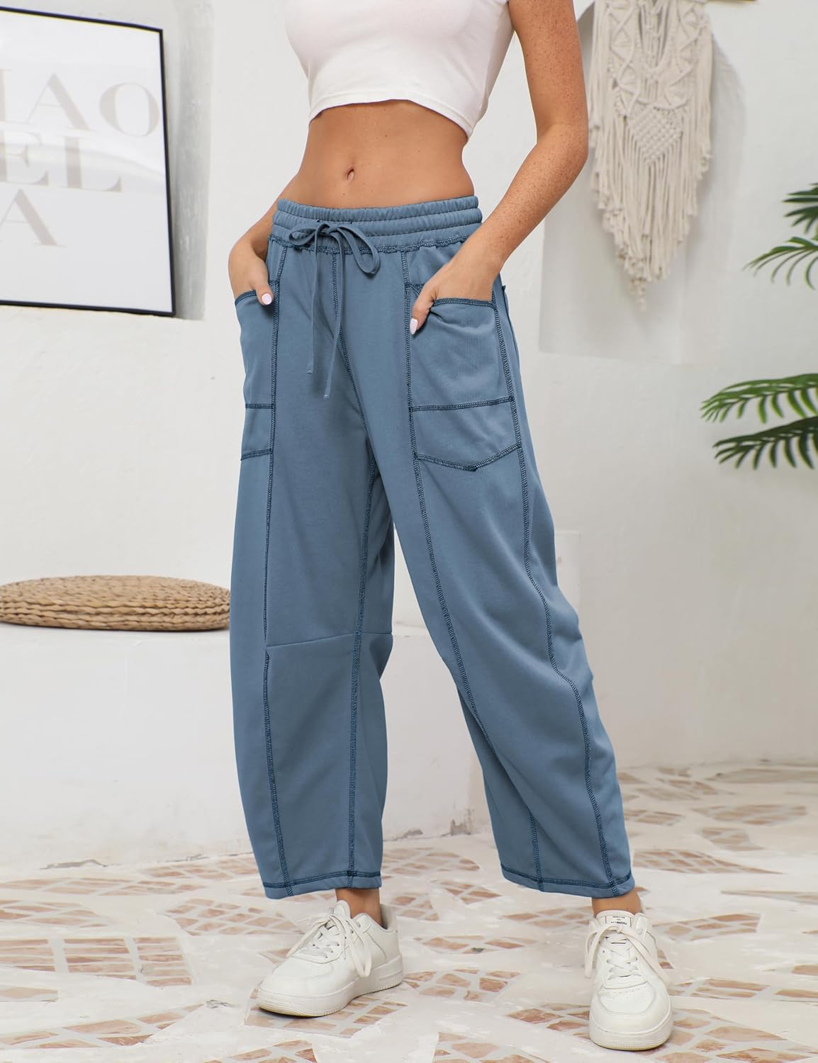 Thumbnail 2 de Athlisan Women's Baggy Barrel Pants: Wide-Leg Lounge Sweatpants with Pockets