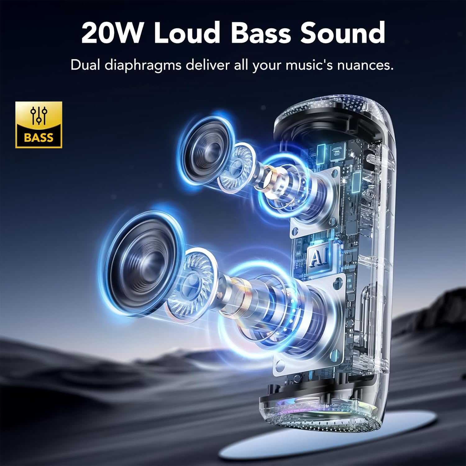 Detalle 2 de Enceinte Bluetooth portable aowoka avec LED, écran numérique et basses améliorées (IPX7)