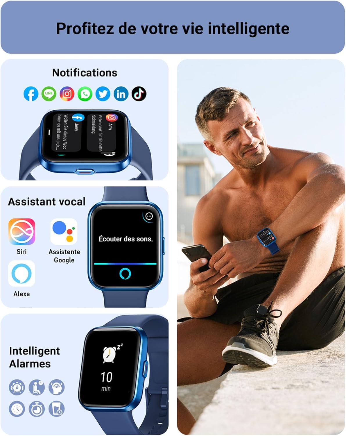 Thumbnail 2 de Smartwatch connectée Tensky Homme/Femme écran 1,85" avec Alexa intégrée, Bluetooth appels, 3ATM et suivi santé