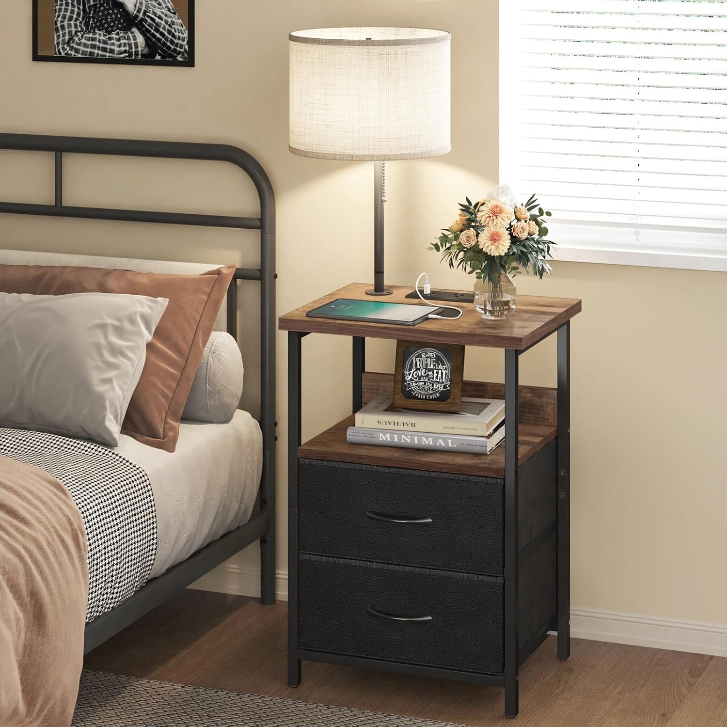 Thumbnail 6 de Fixwal Bedside Table with 3 Color Temperature Reading Light and Charging Station, Black