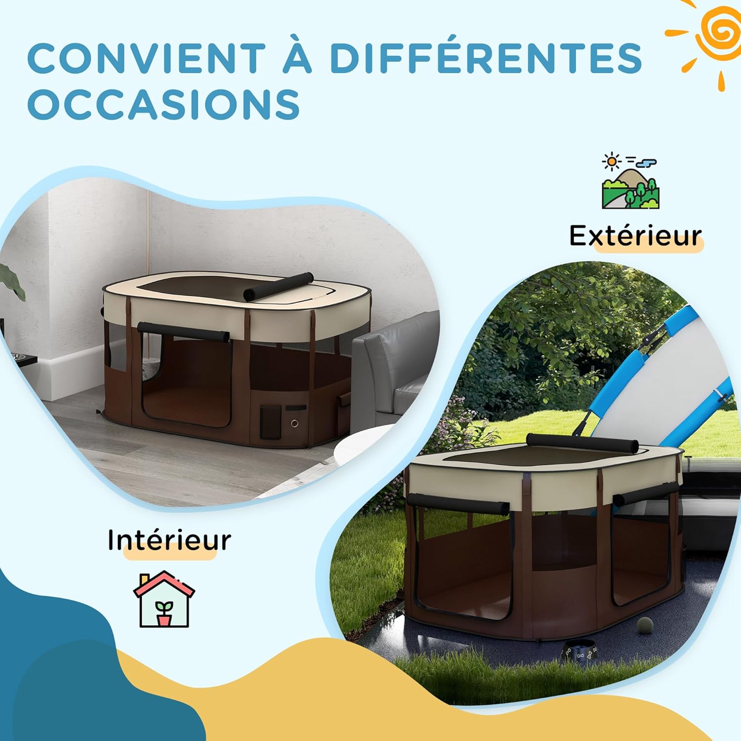 Thumbnail 6 de PawHut Parc pour Chien en Tissu Oxford – Enclos pliable 114 x 89 x 59 cm, blanc crème et marron