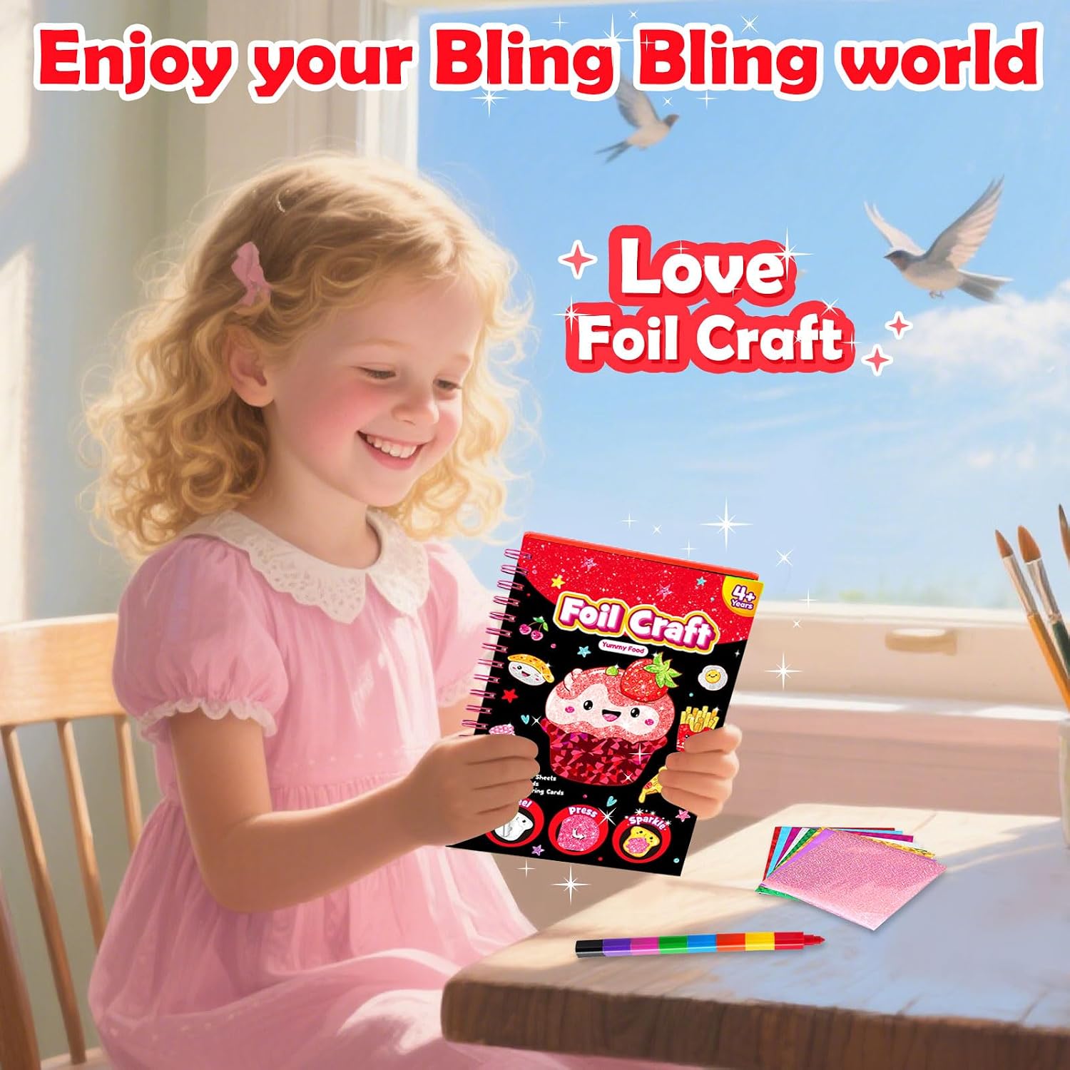 Detalle de LIKYMO Foil Art for Kids (Foil Craft Book) – Mess-free DIY kit for ages 4–9