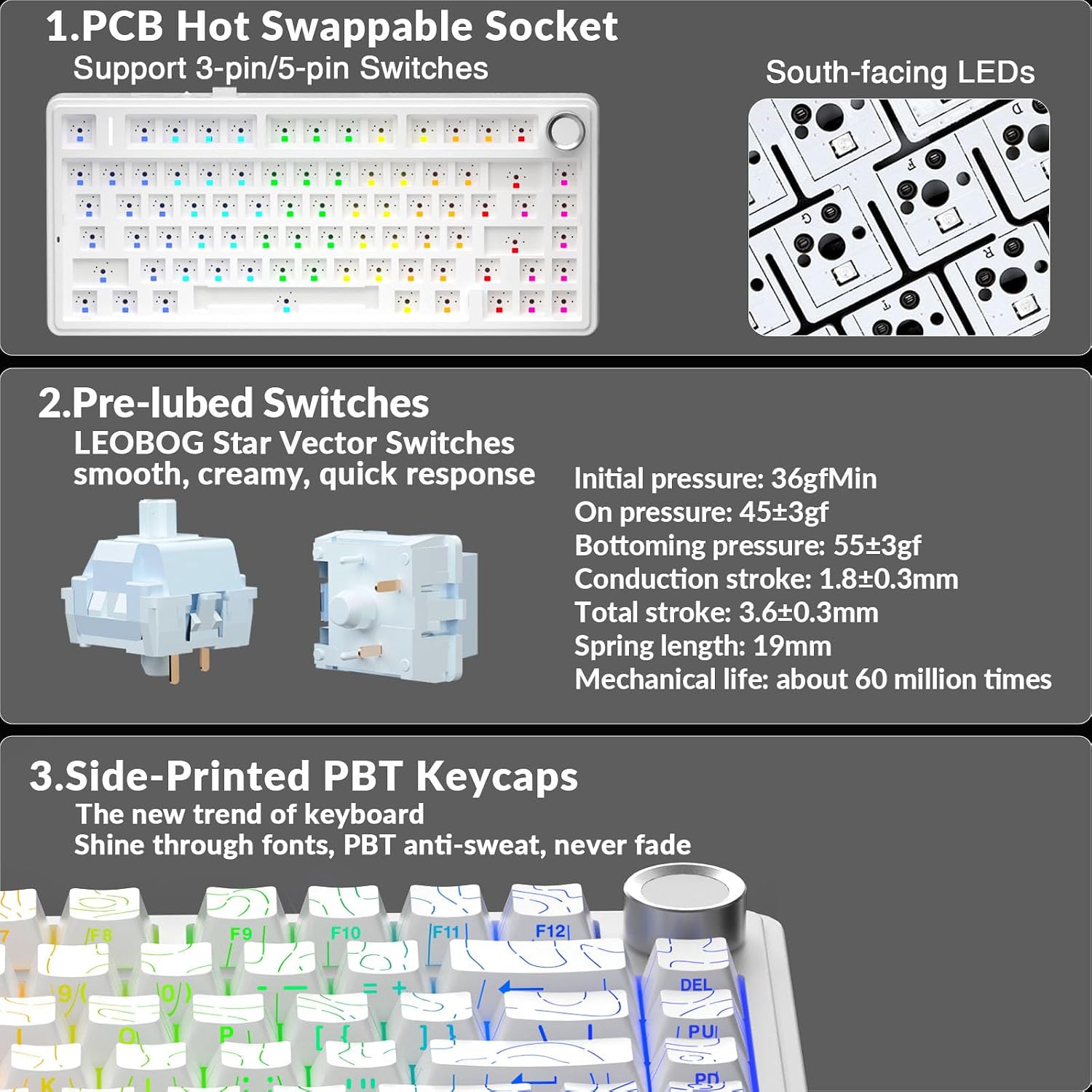 Detalle 1 de AULA F75 75% wireless mechanical keyboard