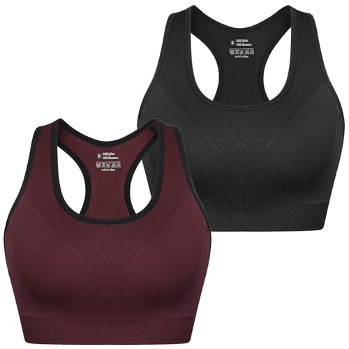 Detalle de Sykooria Brassière Sport Femme – Brassière Yoga avec coussinets amovibles, noir et rouge, taille S