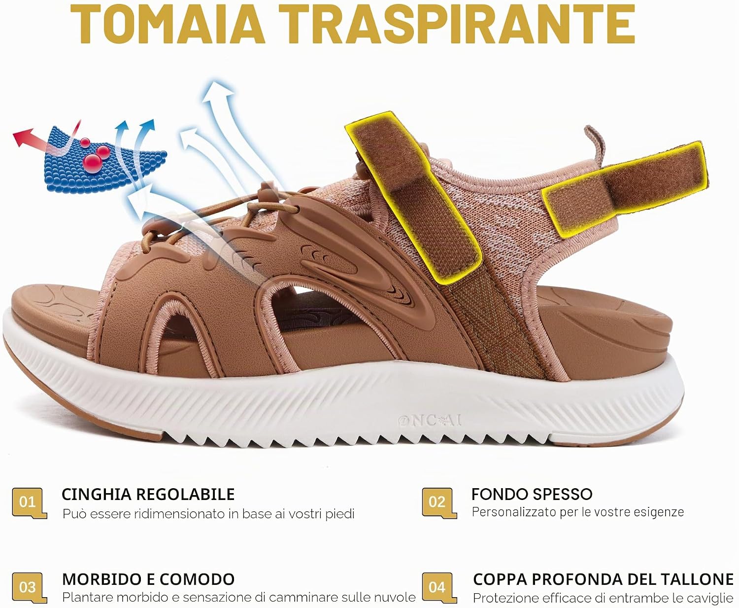 Detalle de ONCAI Walking Sandali Donna: trekking, comforte e supporto arco per lunghe camminate