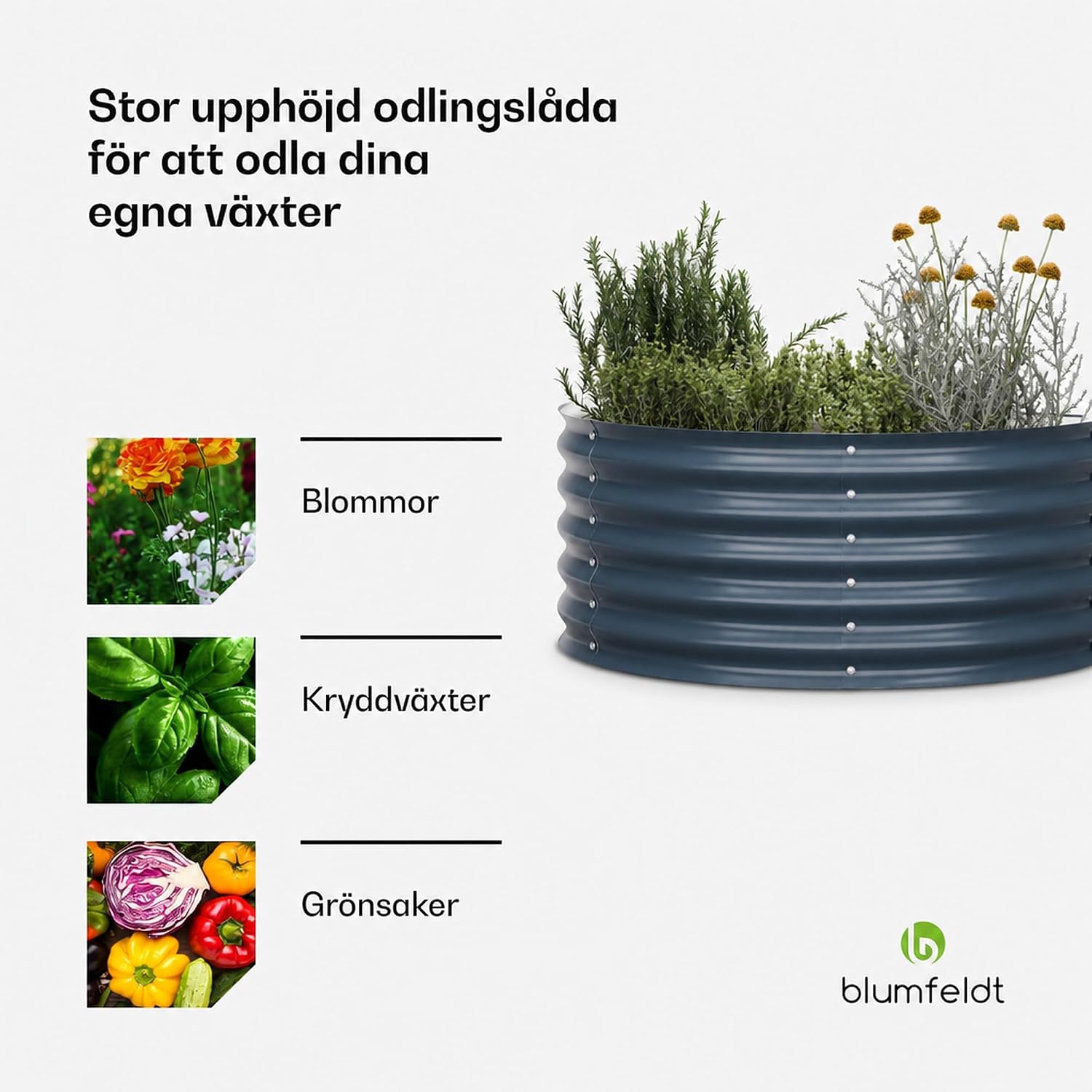 Detalle 2 de blumfeldt High Grow Half Circle 200L Raised Bed, Galvalume Steel, 43cm