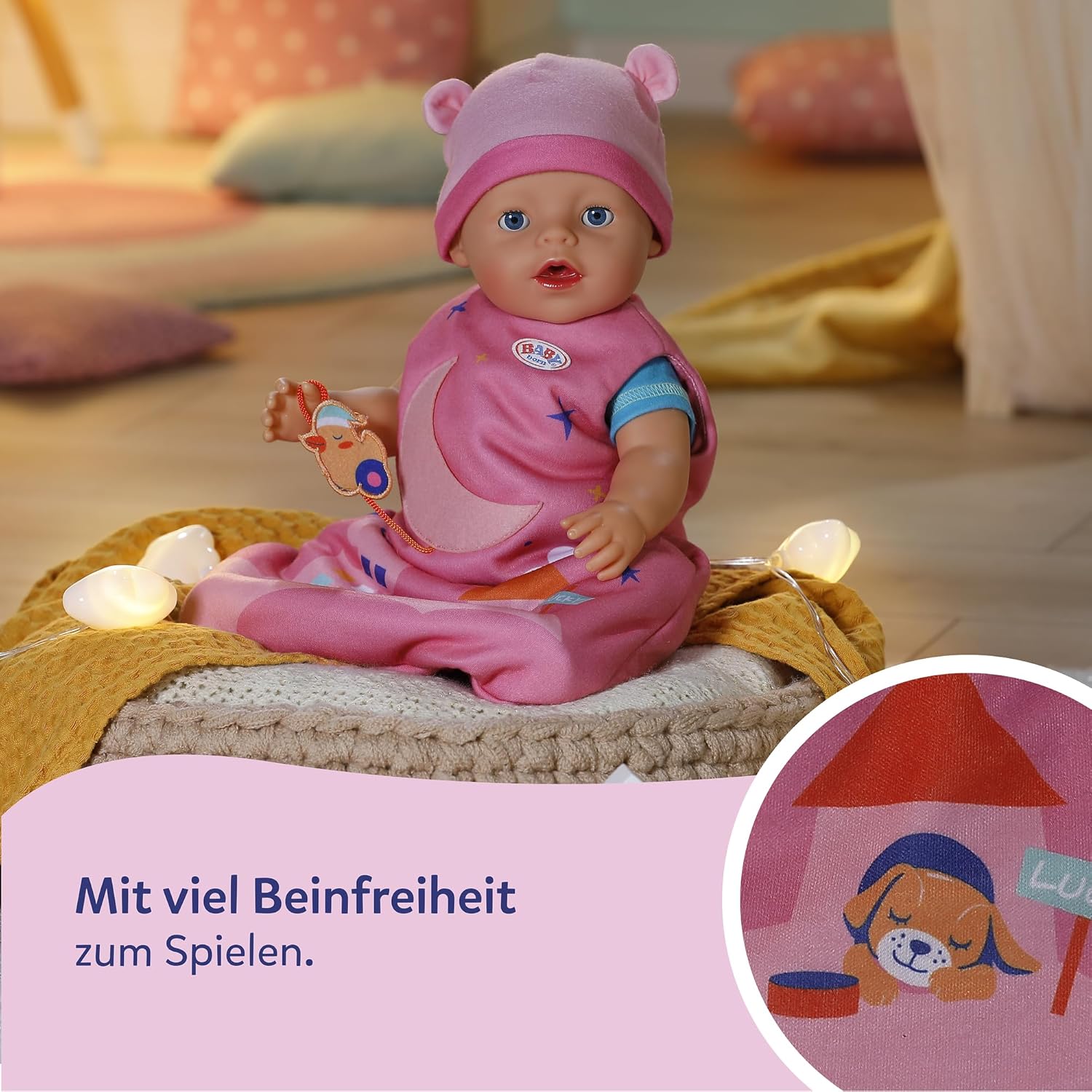 Detalle de BABY Born Schlafsack Mond mit herausnehmbarer Ente am Band – kuscheliger Begleiter für Puppen 43 cm