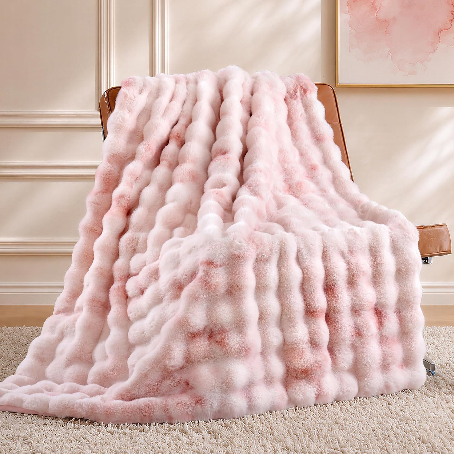 Detalle de Smoofy QL-FauxFurBlanket-Tie-dyePink60*80 Faux Fur Throw, 60" x 80