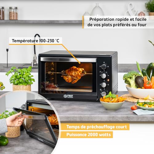 Thumbnail 2 de TZS First Austria Mini-Four 45L 2000W – Four à pizza avec tournebroche rotatif et revêtement antiadhésif