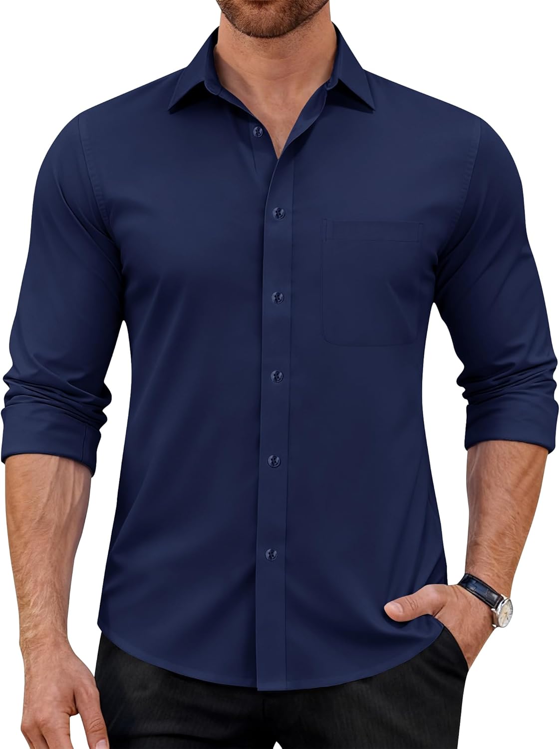 Detalle de J.VER Herren Langarm-Hemd Business Casual – knitterarmes Stretchhemd mit Button-Down-Kragen