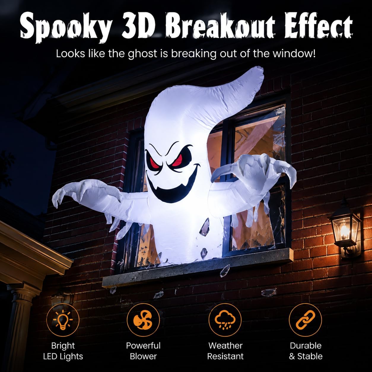 Detalle de LAASOFANI HI-Ghost-Flash 4.6 ft Inflatable Window Ghost with White LEDs