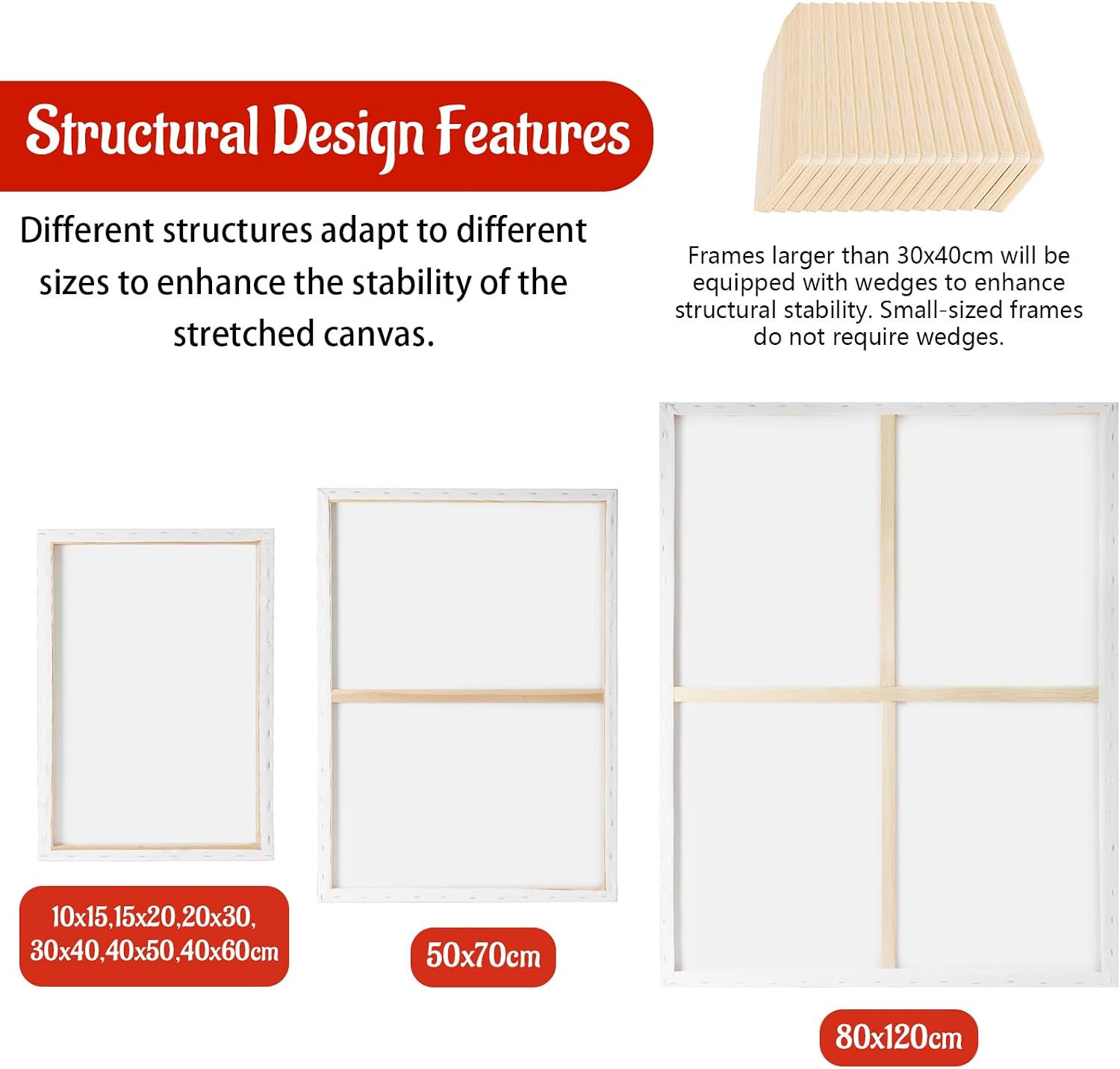 Thumbnail 6 de Ordfingo Stretched Canvas for Painting 30x40CM & 40x60CM – 6 Pack, Triple Primed, 280GSM, Acid Free
