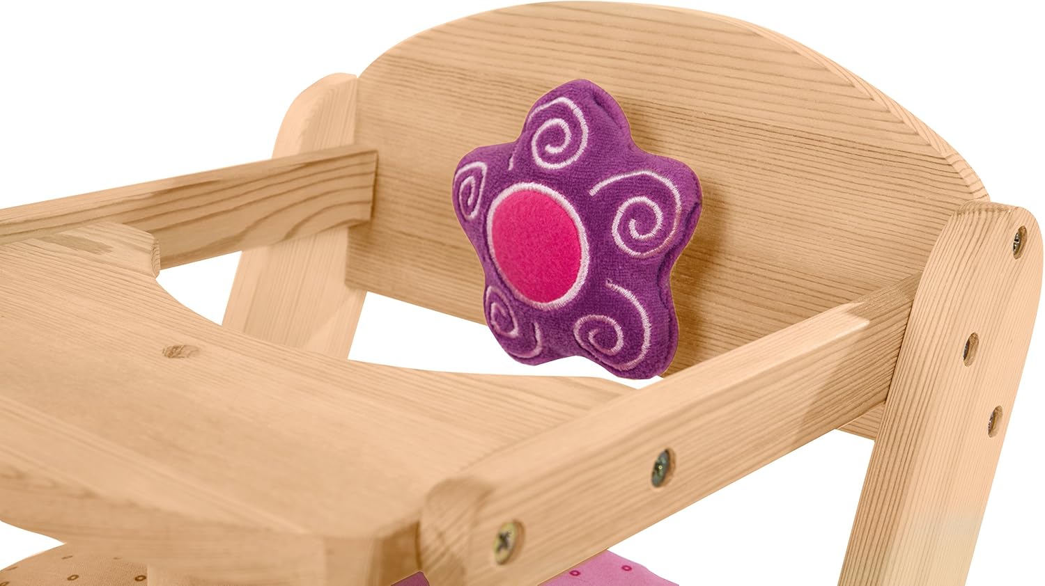 Detalle 2 de roba Happy Fee houten poppenstoel met eetplank en textielaccessoires